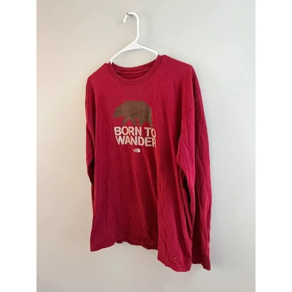 The North Face Bear Graphic Long Sleeve Tee – Maroon, outdoors, fall, casual